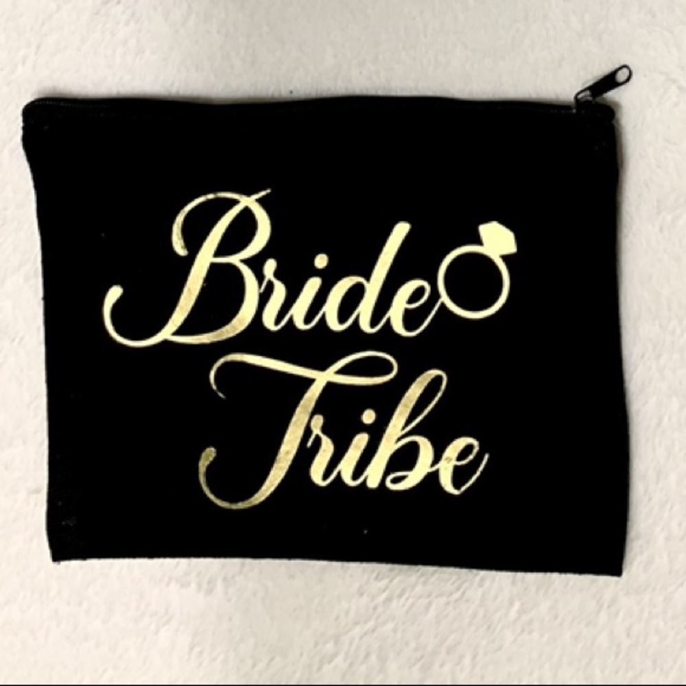 Bride Tribe Cosmetic Bag for Bridal Party-Gold Text Option 3